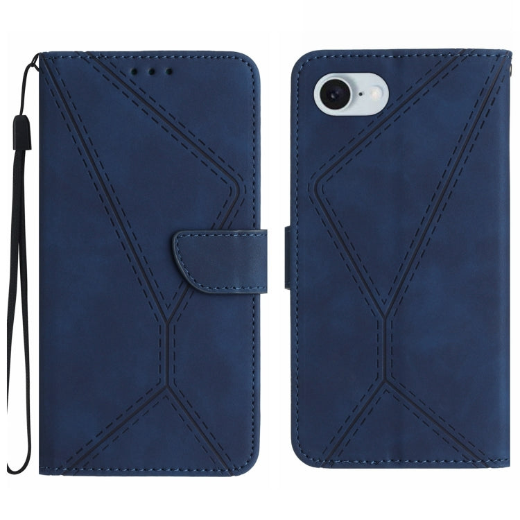 For iPhone 16e Stitching Embossed Leather Phone Case(Blue) - iPhone 16e Cases by buy2fix | Online Shopping UK | buy2fix