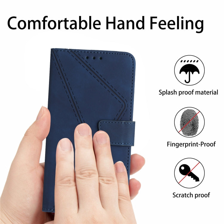 For iPhone 16e Stitching Embossed Leather Phone Case(Blue) - iPhone 16e Cases by buy2fix | Online Shopping UK | buy2fix