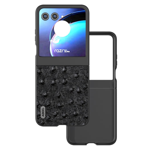 For Motorola Razr 50 ABEEL Genuine Leather Ostrich Texture Phone Case(Black) - Motorola Cases by buy2fix | Online Shopping UK | buy2fix