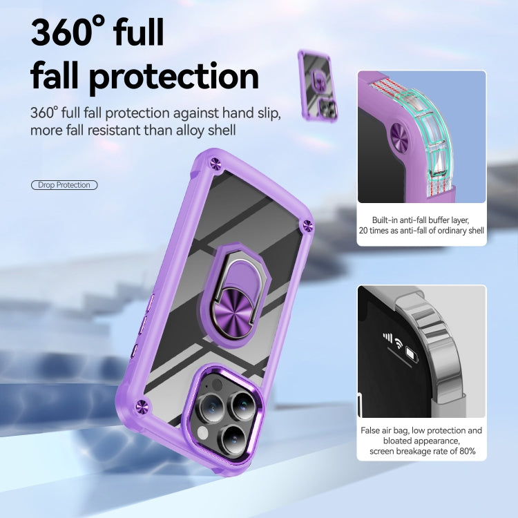 For iPhone 16 Pro TPU + PC Lens Protection Phone Case with Ring Holder(Purple) - iPhone 16 Pro Cases by buy2fix | Online Shopping UK | buy2fix