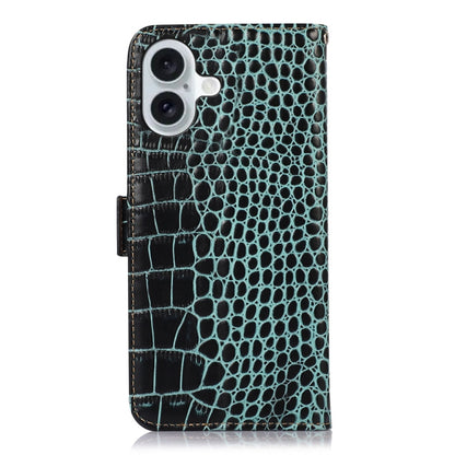 For iPhone 16 Crocodile Top Layer Cowhide Leather Phone Case(Green) - iPhone 16 Cases by buy2fix | Online Shopping UK | buy2fix