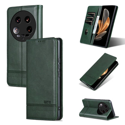 For Xiaomi 14 Ultra AZNS Magnetic Calf Texture Flip Leather Phone Case(Dark Green) - 14 Ultra Cases by AZNS | Online Shopping UK | buy2fix