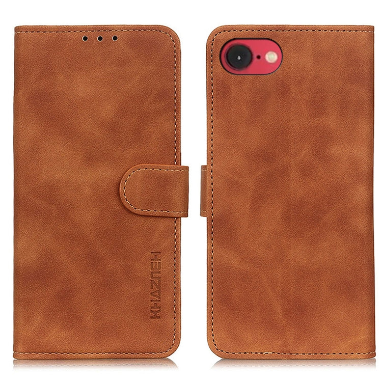 For iPhone 16e KHAZNEH Retro Texture Leather Phone Case(Brown) - iPhone 16e Cases by buy2fix | Online Shopping UK | buy2fix