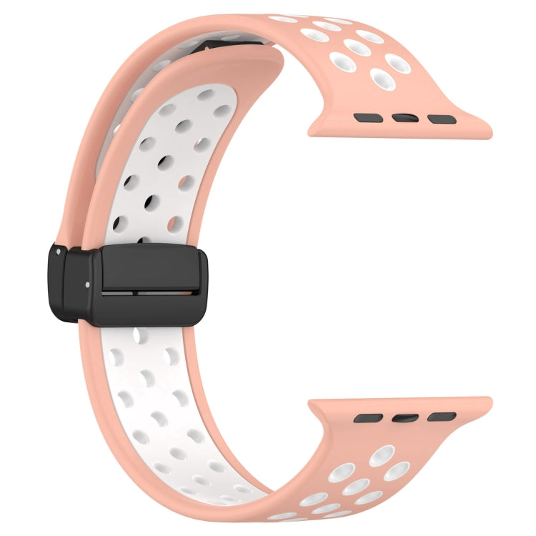 For Apple Watch 3 42mm Magnetic Buckle Silicone Watch Band(Pink White) - Watch Bands by buy2fix | Online Shopping UK | buy2fix