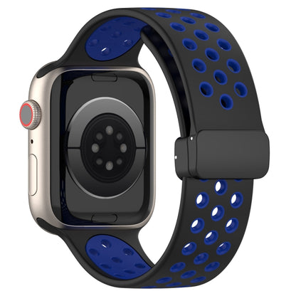 For Apple Watch 38mm Magnetic Buckle Silicone Watch Band(Black Blue) - Watch Bands by buy2fix | Online Shopping UK | buy2fix