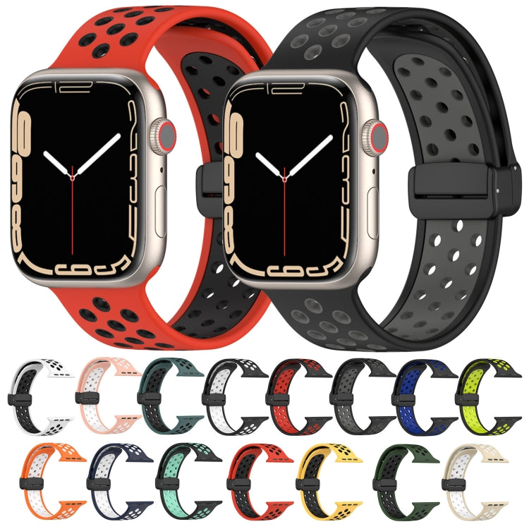 For Apple Watch 6 40mm Magnetic Buckle Silicone Watch Band(Red Black) - Watch Bands by buy2fix | Online Shopping UK | buy2fix