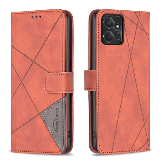 For Motorola Moto G Power 5G 2024 Magnetic Buckle Rhombus Texture Leather Phone Case(Brown) - Motorola Cases by buy2fix | Online Shopping UK | buy2fix