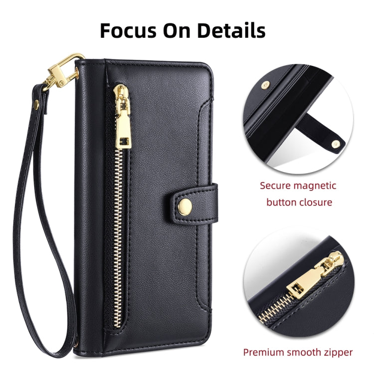 For Infinix Note 40 Pro 4G Sheep Texture Cross-body Zipper Wallet Leather Phone Case(Black) - Infinix Cases by buy2fix | Online Shopping UK | buy2fix