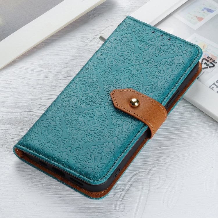 For iPhone 16 Plus European Floral Embossed Leather Phone Case(Blue) - iPhone 16 Plus Cases by buy2fix | Online Shopping UK | buy2fix