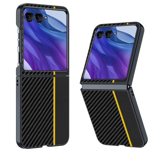 For Motorola Razr 50 Ultra Ultra-thin Carbon Fiber Texture Printing Phone Case(Black Yellow) - Motorola Cases by buy2fix | Online Shopping UK | buy2fix