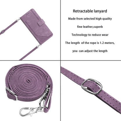 For Xiaomi Redmi 13C Skin Feel Stripe Pattern Leather Phone Case with Long Lanyard(Purple) - 13C Cases by buy2fix | Online Shopping UK | buy2fix