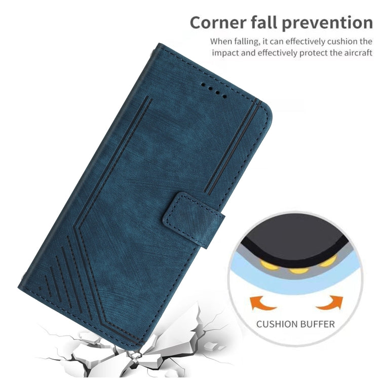 For Xiaomi 14 Ultra Skin Feel Stripe Pattern Leather Phone Case with Long Lanyard(Blue) - 14 Ultra Cases by buy2fix | Online Shopping UK | buy2fix