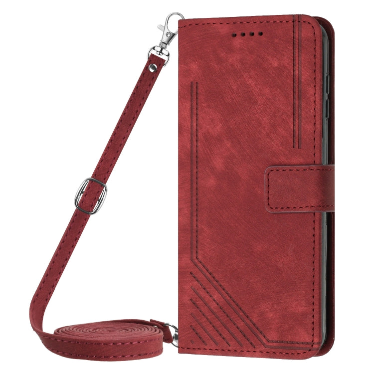 For Infinix Hot 40 / 40 Pro Skin Feel Stripe Pattern Leather Phone Case with Lanyard(Red) - Infinix Cases by buy2fix | Online Shopping UK | buy2fix