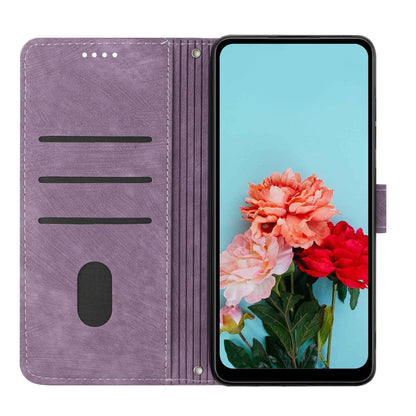 For Infinix Hot 40i Skin Feel Stripe Pattern Leather Phone Case with Lanyard(Purple) - Infinix Cases by buy2fix | Online Shopping UK | buy2fix