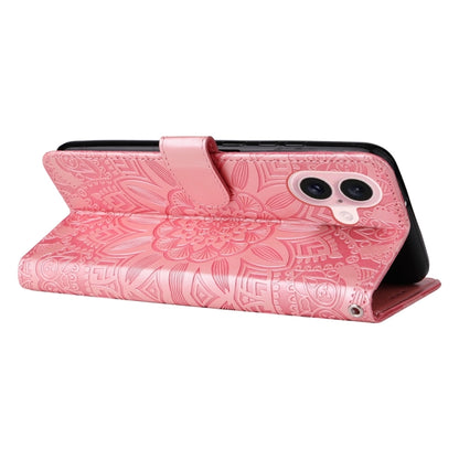 For iPhone 16 Embossed Sunflower Leather Phone Case(Pink) - iPhone 16 Cases by buy2fix | Online Shopping UK | buy2fix