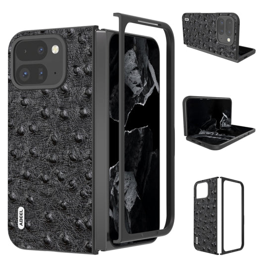 For Google Pixel 9 Pro Fold ABEEL Genuine Leather Ostrich Texture Phone Case(Black) - Google Cases by buy2fix | Online Shopping UK | buy2fix