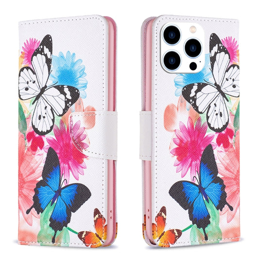 For iPhone 16 Pro Colored Drawing Pattern Leather Phone Case(Butterflies) - iPhone 16 Pro Cases by buy2fix | Online Shopping UK | buy2fix