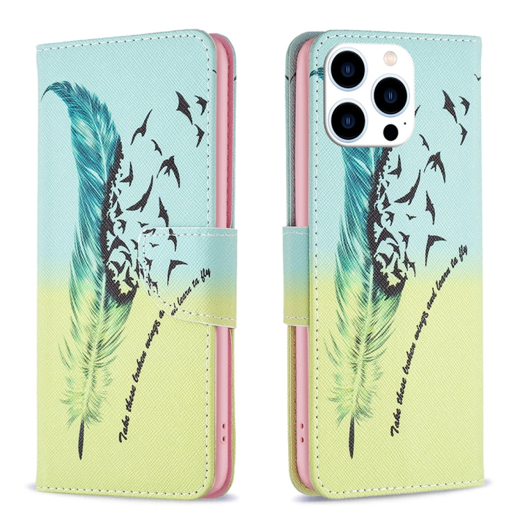 For iPhone 16 Pro Colored Drawing Pattern Leather Phone Case(Feather) - iPhone 16 Pro Cases by buy2fix | Online Shopping UK | buy2fix