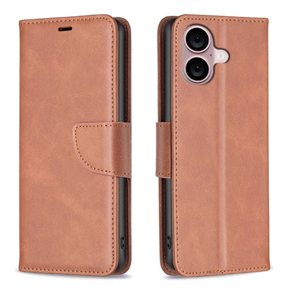 For iPhone 16 Lambskin Texture Pure Color Flip Leather Phone Case(Brown) - iPhone 16 Cases by buy2fix | Online Shopping UK | buy2fix