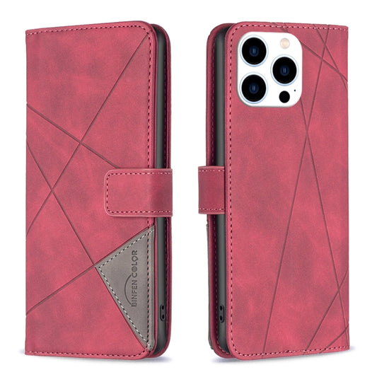 For iPhone 16 Pro Max Magnetic Buckle Rhombus Texture Leather Phone Case(Red) - iPhone 16 Pro Max Cases by buy2fix | Online Shopping UK | buy2fix