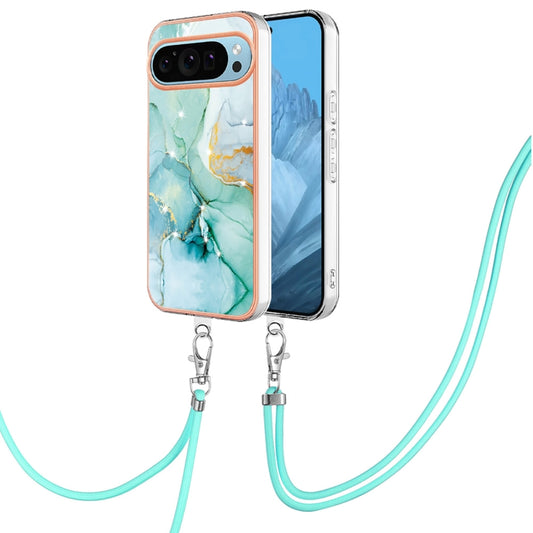 For Google Pixel 9 Pro XL Electroplating Marble Dual-side IMD Phone Case with Lanyard(Green 003) - Google Cases by buy2fix | Online Shopping UK | buy2fix