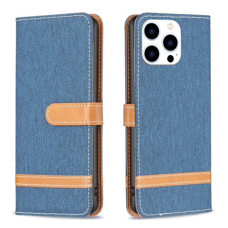 For iPhone 16 Pro Color Block Denim Texture Leather Phone Case(Dark Blue) - iPhone 16 Pro Cases by buy2fix | Online Shopping UK | buy2fix