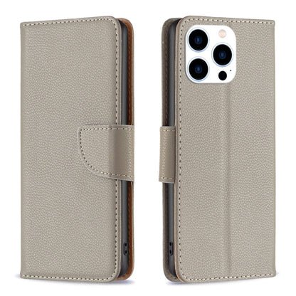 For iPhone 16 Pro Litchi Texture Pure Color Flip Leather Phone Case(Grey) - iPhone 16 Pro Cases by buy2fix | Online Shopping UK | buy2fix