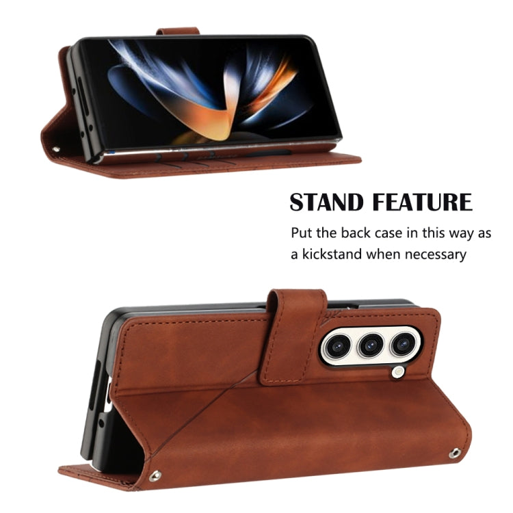 For Samsung Galaxy Z Fold5 5G Crossbody 3D Embossed Flip Leather Phone Case(Brown) - Galaxy Z Fold5 Cases by buy2fix | Online Shopping UK | buy2fix