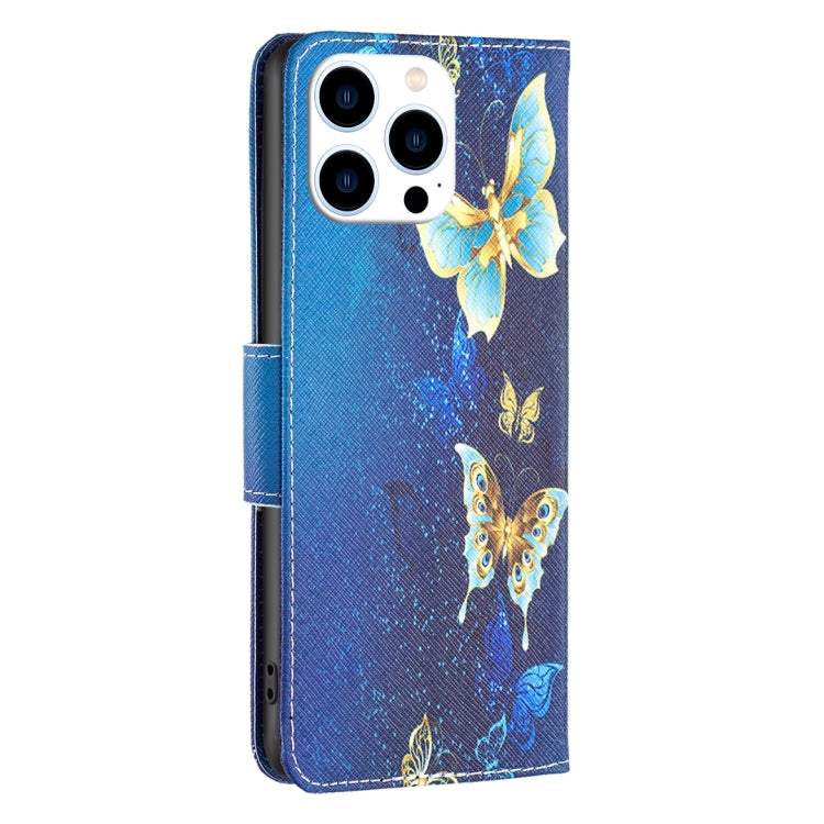 For iPhone 16 Pro Max Colored Drawing Pattern Flip Leather Phone Case(Gold Butterfly) - iPhone 16 Pro Max Cases by buy2fix | Online Shopping UK | buy2fix