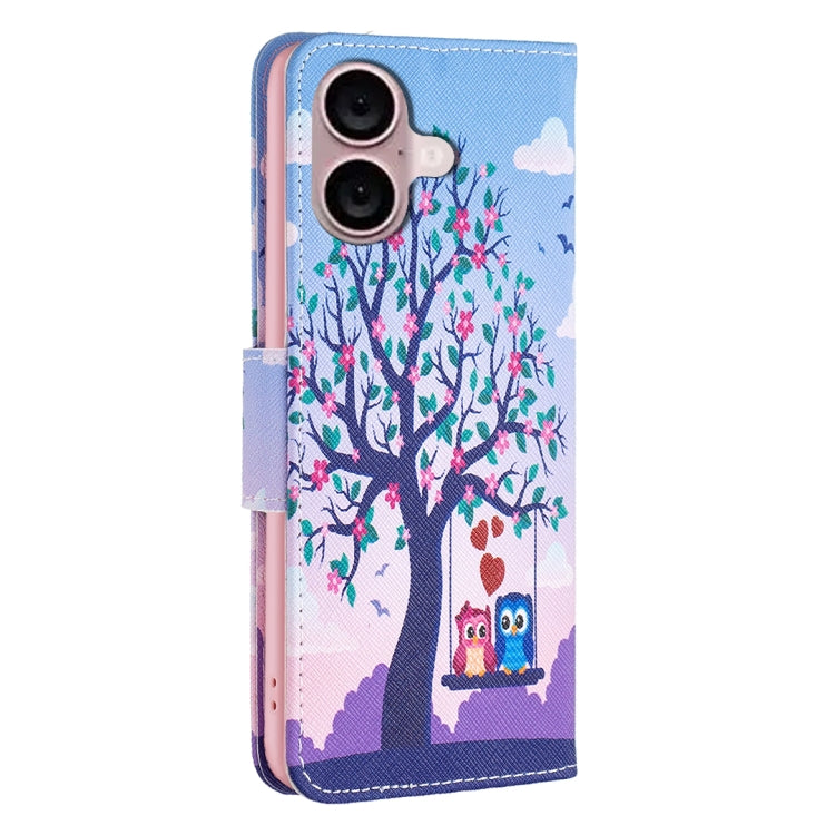 For iPhone 16 Colored Drawing Pattern Flip Leather Phone Case(Owl) - iPhone 16 Cases by buy2fix | Online Shopping UK | buy2fix