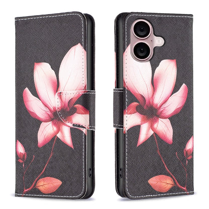 For iPhone 16 Colored Drawing Pattern Flip Leather Phone Case(Lotus) - iPhone 16 Cases by buy2fix | Online Shopping UK | buy2fix