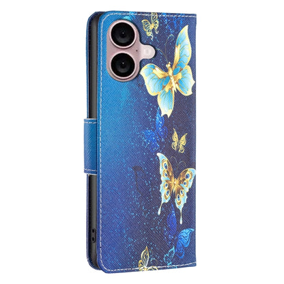 For iPhone 16 Colored Drawing Pattern Flip Leather Phone Case(Gold Butterfly) - iPhone 16 Cases by buy2fix | Online Shopping UK | buy2fix