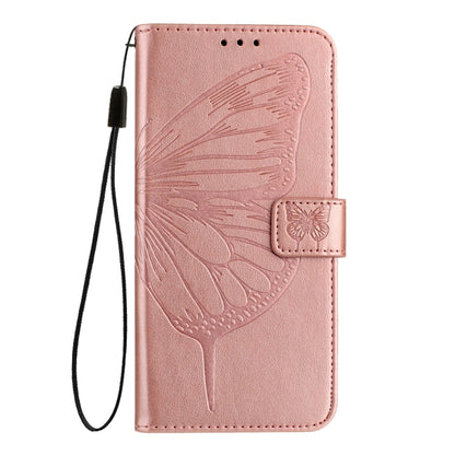 For iPhone 16 Pro Embossed Butterfly Leather Phone Case(Rose Gold) - iPhone 16 Pro Cases by buy2fix | Online Shopping UK | buy2fix