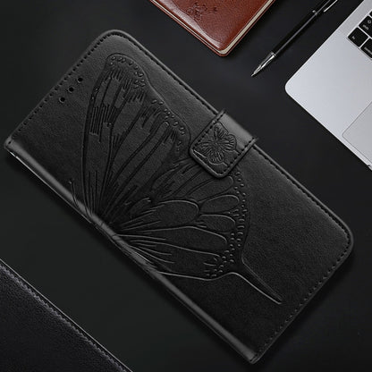 For iPhone 16 Plus Embossed Butterfly Leather Phone Case(Black) - iPhone 16 Plus Cases by buy2fix | Online Shopping UK | buy2fix