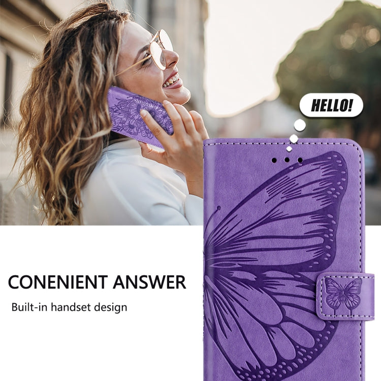 For iPhone 16 Plus Embossed Butterfly Leather Phone Case(Light Purple) - iPhone 16 Plus Cases by buy2fix | Online Shopping UK | buy2fix