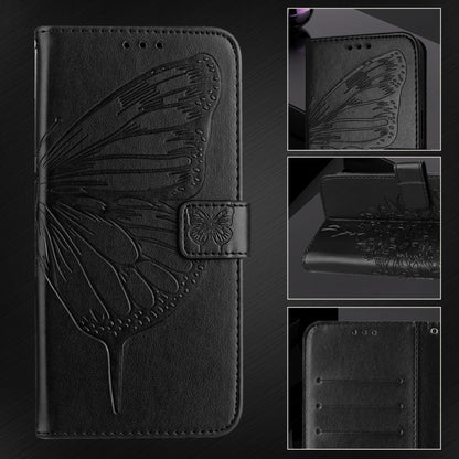 For iPhone 16 Embossed Butterfly Leather Phone Case(Black) - iPhone 16 Cases by buy2fix | Online Shopping UK | buy2fix