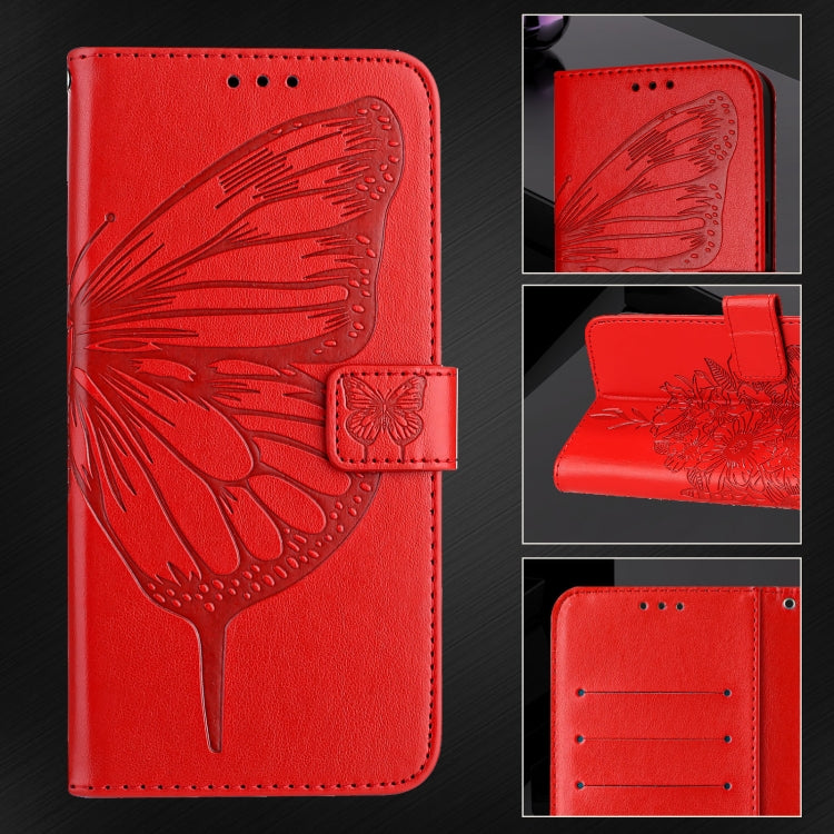 For iPhone 16 Embossed Butterfly Leather Phone Case(Red) - iPhone 16 Cases by buy2fix | Online Shopping UK | buy2fix