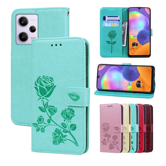 For Xiaomi Redmi Note 12 Pro 5G Global Rose Embossed Flip PU Leather Phone Case(Green) - Xiaomi Cases by buy2fix | Online Shopping UK | buy2fix