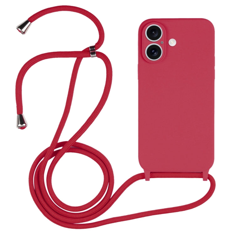 For iPhone 16 Crossbody Lanyard Liquid Silicone Case(Rose Red) - iPhone 16 Cases by buy2fix | Online Shopping UK | buy2fix