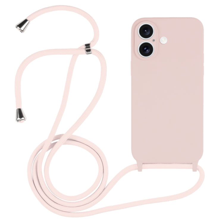 For iPhone 16 Crossbody Lanyard Liquid Silicone Case(Sand Pink) - iPhone 16 Cases by buy2fix | Online Shopping UK | buy2fix