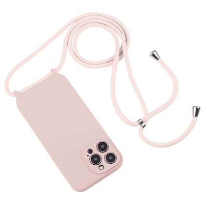 For iPhone 16 Crossbody Lanyard Liquid Silicone Case(Sand Pink) - iPhone 16 Cases by buy2fix | Online Shopping UK | buy2fix