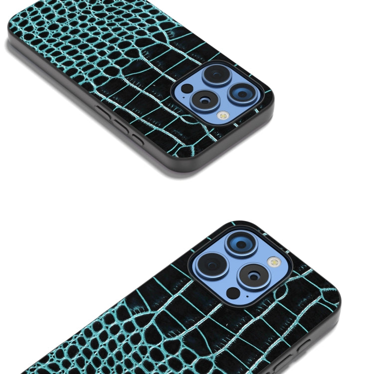 For iPhone 16 Pro Max ABEEL Genuine Leather Crocodile Pattern Black Edge Phone Case(Blue) - iPhone 16 Pro Max Cases by buy2fix | Online Shopping UK | buy2fix