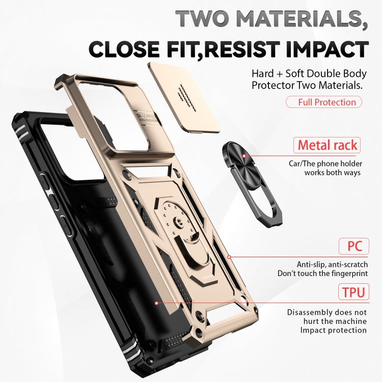 For Xiaomi 13 Pro Sliding Camshield Holder Phone Case(Gold) - 13 Pro Cases by buy2fix | Online Shopping UK | buy2fix