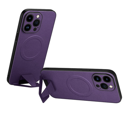 For iPhone 14 Pro SULADA Folding Holder Lambskin Texture MagSafe Phone Case(Purple) - iPhone 14 Pro Cases by SULADA | Online Shopping UK | buy2fix