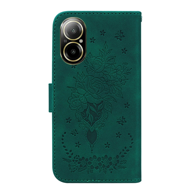 For Realme C67 4G Global Butterfly Rose Embossed Leather Phone Case(Green) - C67 Cases by buy2fix | Online Shopping UK | buy2fix