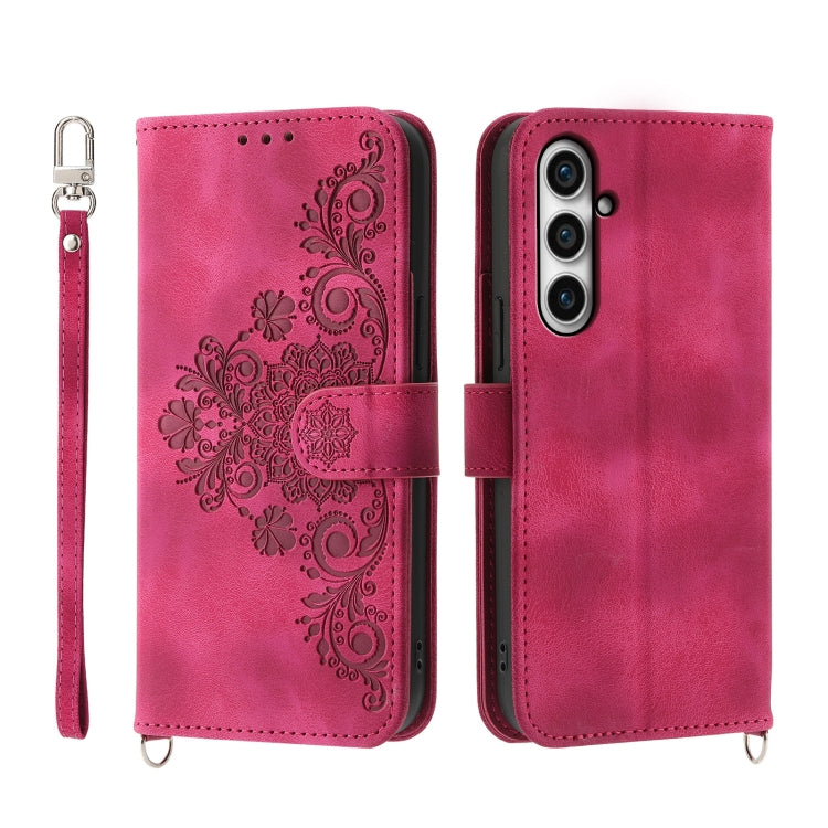 For Samsung Galaxy S23 FE 5G Skin-feel Flowers Embossed Wallet Leather Phone Case(Wine Red) - Galaxy S23 FE 5G Cases by buy2fix | Online Shopping UK | buy2fix