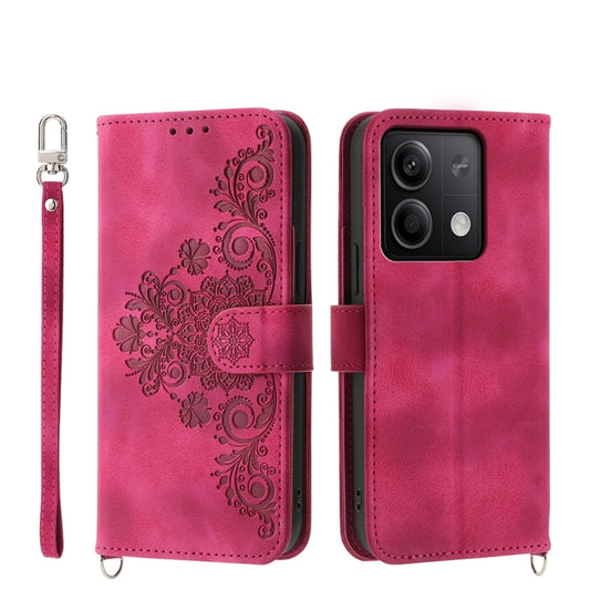 For Xiaomi Redmi Note 13 5G Skin-feel Flowers Embossed Wallet Leather Phone Case(Wine Red) - Note 13 Cases by buy2fix | Online Shopping UK | buy2fix