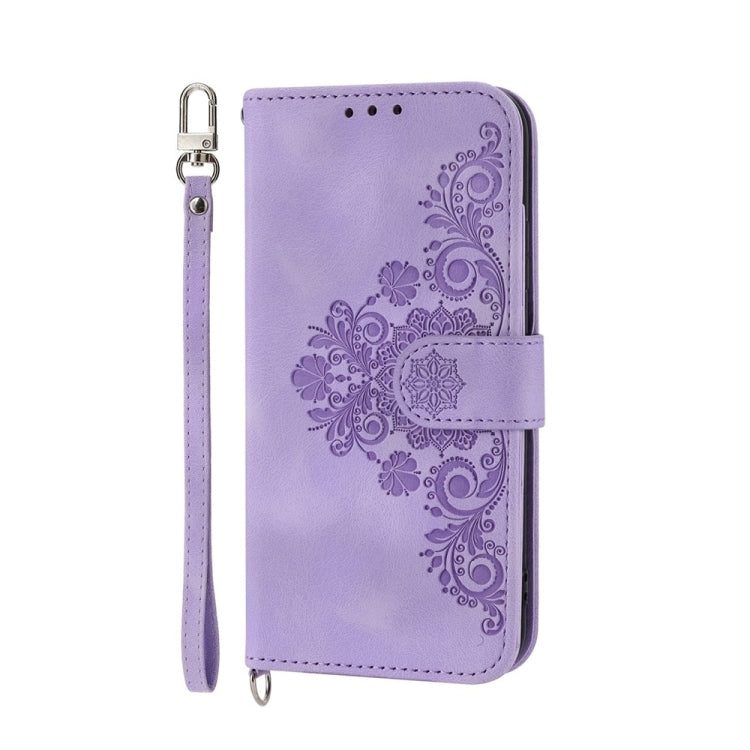 For Xiaomi Redmi A3 Skin-feel Flowers Embossed Wallet Leather Phone Case(Purple) - Xiaomi Cases by buy2fix | Online Shopping UK | buy2fix