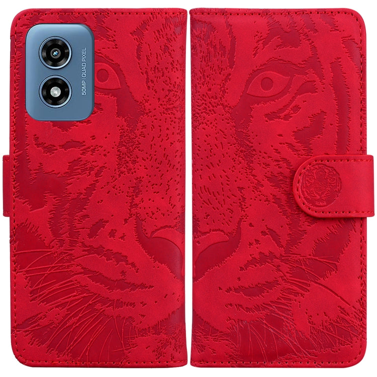 For Motorola Moto G Play 4G 2024 Tiger Embossing Pattern Leather Phone Case(Red) - Motorola Cases by buy2fix | Online Shopping UK | buy2fix