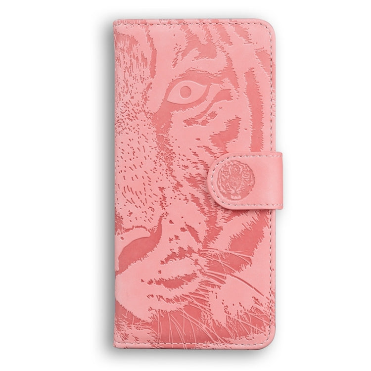 For Motorola Edge 2024 Tiger Embossing Pattern Leather Phone Case(Pink) - Motorola Cases by buy2fix | Online Shopping UK | buy2fix